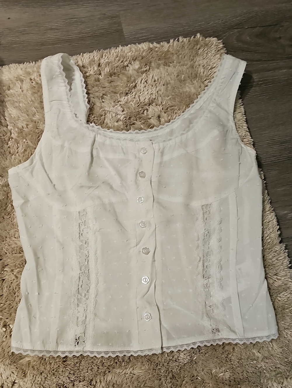 Women's White Lace-Trim Button Front Tank Top